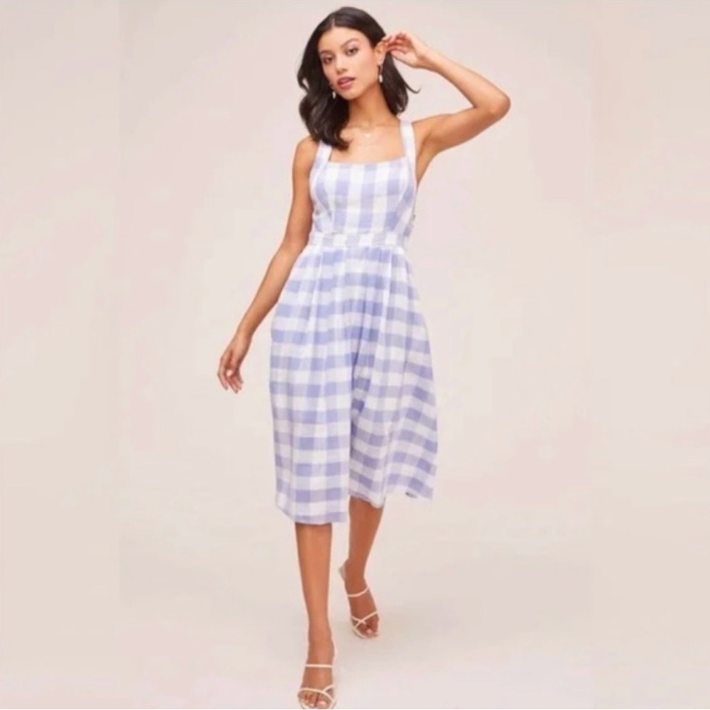 ASTR Gingham Crossback Midi Dress